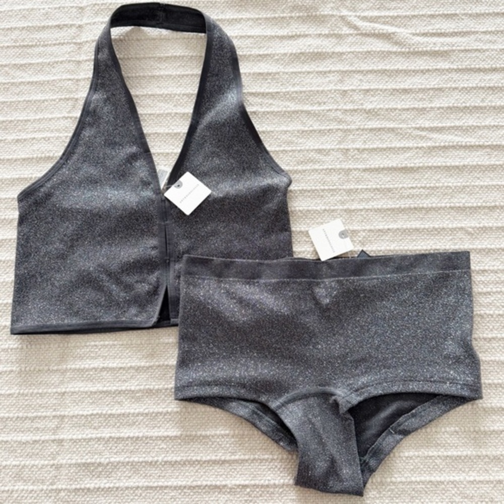 Anthropologie Set Gray Sparkle Seamless Cropped Tank and Hipster Briefs